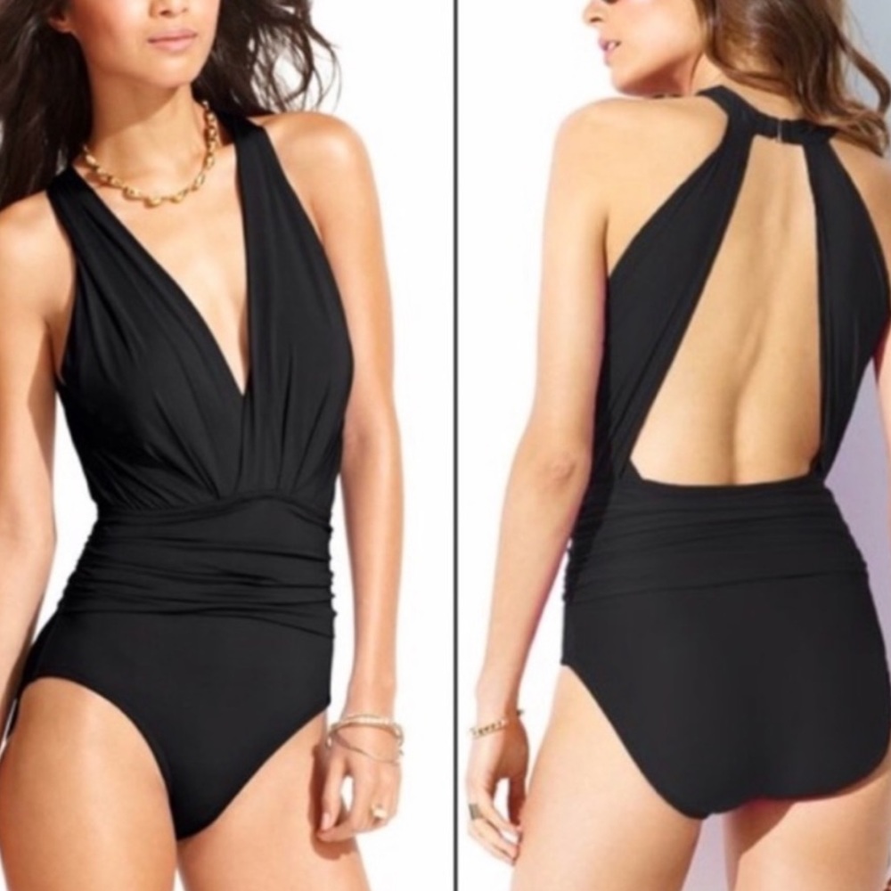 Badgley Mischka Dip Back Mio One Piece Swim Suit.